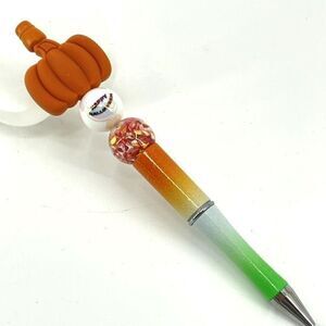 Pumpkin Happy Halloween fall autumn pen handmade NEW bling rhinestone white gree